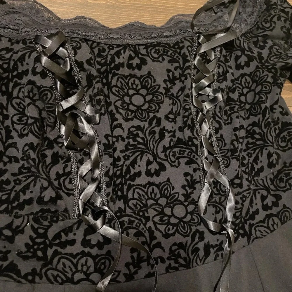 Tripp NYC Dress Mini Corset Size 2X Velvet Black Goth Flowers Daang Goodman - Picture 4 of 7